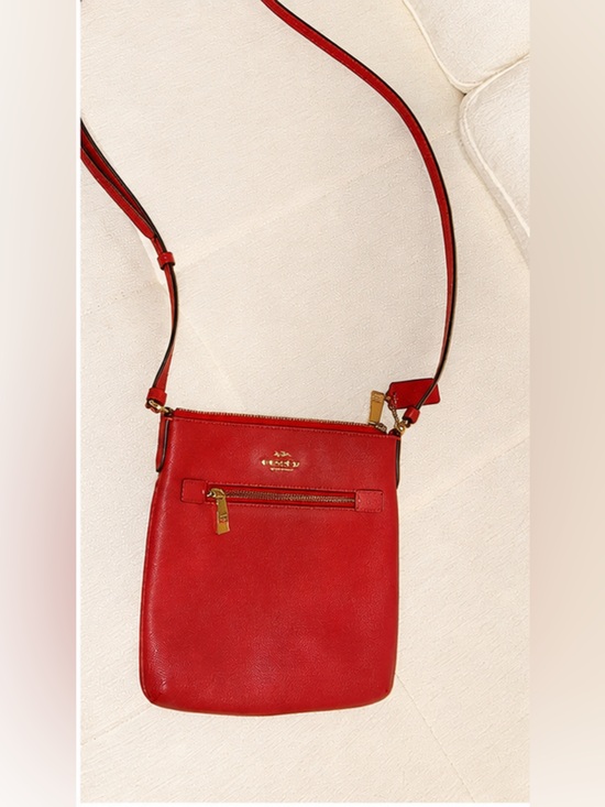 Coach Handbags - Coach Red Saffiano Leather Crossbody Bag Gold Hardware Adjustable Strap